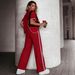 Women's Fashion Red Sporty Two-Piece Set – Oversized T-Shirt & High-Waist Leggings, Slim-Fit Casual Outfit For Gym & Streetwear_ecoleips.com