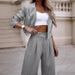 European And American Style Women's Temperament Casual Striped Suit with Short Lapel And Straight Pants for 2024_ecoleips.com