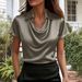 Summer Fashion Short Sleeve Shirt For Women Professional Style Solid Color Casual Turn Down Collar Button_ecoleips.com