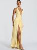 Mozision Halter Deep V Neck Sexy Maxi Dress Women Elegant Off-shoulder Sleeveless High Split Pleated Club Party Long Dress_ecoleips.com