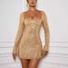 Elegant Square Neck Sequin Party Dress – Glamorous Bodycon Mini Dress For Women (Gold/Black, S/M/L/Xl)_ecoleips.com