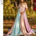 Women's Clothing Suspender Sexy Deep V Rainbow Mesh One Shoulder Dress_ecoleips.com