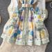 Women's French Retro Print Dress Long Sleeves Lapel Slimming A-Line Skirt Waist Cinching Spring Summer Vacation Style_ecoleips.com