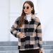 Plaid Fleece Jacket For Women - Classic Long Sleeve Coat With Patch Pockets (Winter Casual Outerwear, Multiple Colors & Sizes)_ecoleips.com