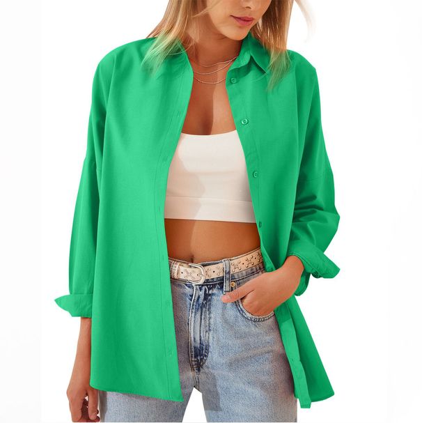 Verve Clothing Spring Summer 2025 New Women's Cardigan Candy Color Loose Casual Long Sleeve Shirt_ecoleips.com