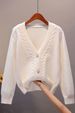 Chic V-Neck Knit Cardigan – Lightweight Cropped Wrap With Wave Hem (Effortless Layering Staple)_ecoleips.com