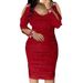 Women's Clothing elegant temperament slim-fit pleated scalding drill cover buttock tight V-neck dress_ecoleips.com