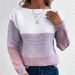 Women's Clothing Contrast-Stitch Knit Sweater – Women's Round Neck Long Sleeve Pullover"_ecoleips.com