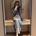 Voya 2026 Women's super Popular Spring Outfit, A Complete Set Of Elegant Classy, Light , High-end Gray Suit And Skirt Formal_ecoleips.com
