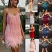 Tassels and feathers sequin dress sexy V-neck suspender dress_ecoleips.com