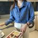 Retro Style Blue Denim Shirt For Petite Women, Spring And Autumn New Design, Niche Style Women's Coat_ecoleips.com