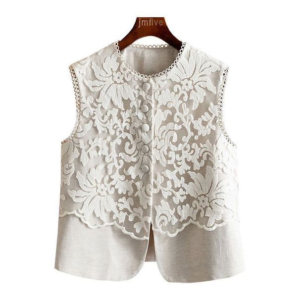 Women's Clothing High End Fashion Jacquard Lace Design Vest High Waist_ecoleips.com