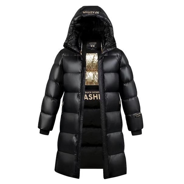 Unisex Long Puffer Jacket With Metallic Black Finish – 550fp Duck Down Coat For Extreme Cold , High-Shine Outer Shell (S-3xl, Machine Washable)_ecoleips.com