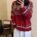 Aria Basics Aria Basics Red Christmas Sweater Women, Autumn Winter Outfit For Best Friends, European And American Retro Lazy Style, Loose_ecoleips.com