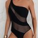 Women's Clothing One Piece Black Sexy Mesh Swimsuit Ladies Solid Color Swimsuit_ecoleips.com