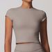 Women's Clothing Sports Yoga Clothes Women's Sanded Tight Beautiful Back Yoga Short Sleeved Running Fitness T Shirt Tops 8863_ecoleips.com