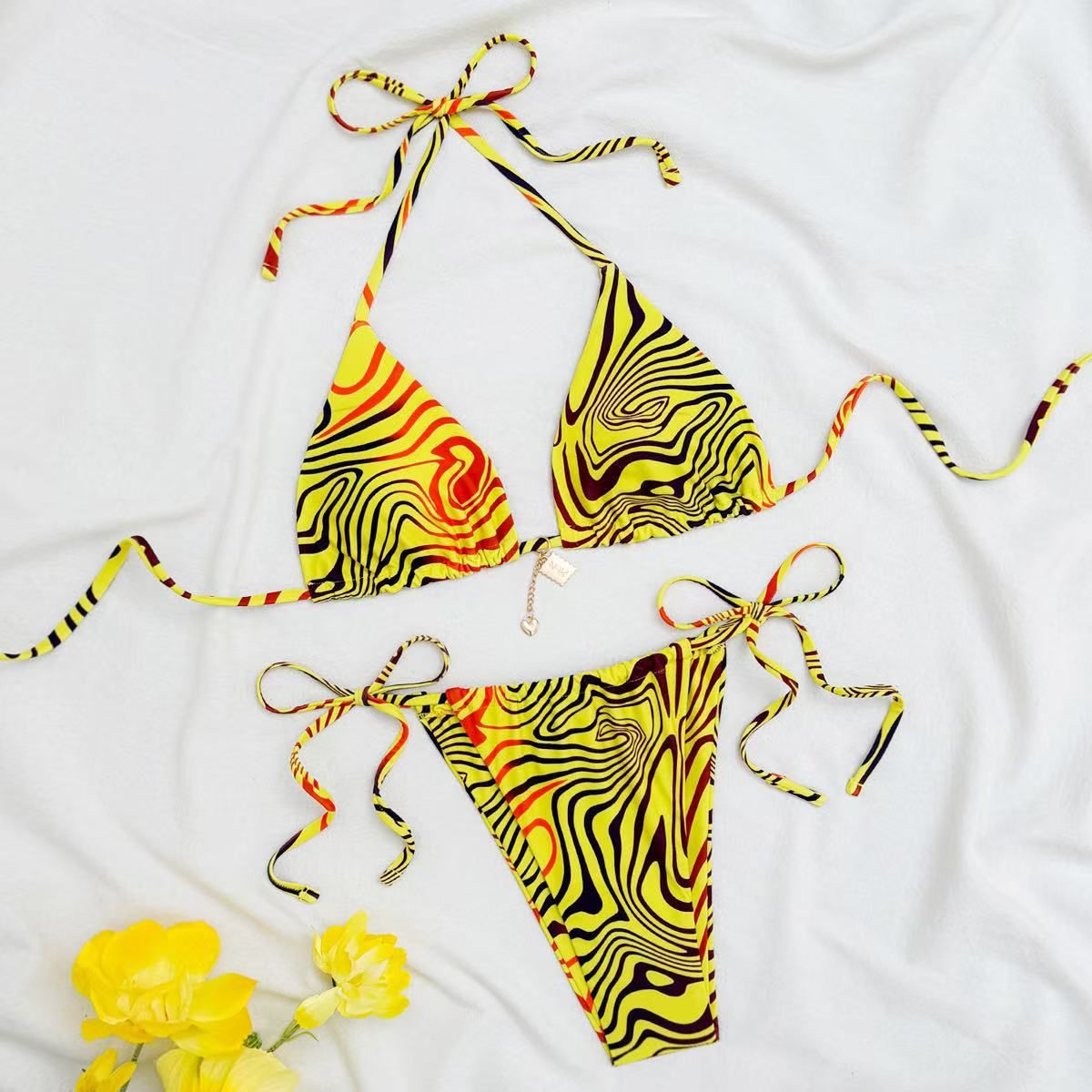 Zebra Print High-Waisted Bikini Set for Women Sexy Removable Pads Black And White Easy Care Swimwear_ecoleips.com