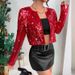 Women's Rock Style Round Neck Short Sequin Jacket – Casual Glitter Crop Blazer For Spring 2026_ecoleips.com