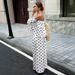 Women's Off-Shoulder Polka Dot Top & Pants Set – Stretchy Polyester Office-To-Outfit, Breathable Summer Workwear (White, S-Xl)_ecoleips.com