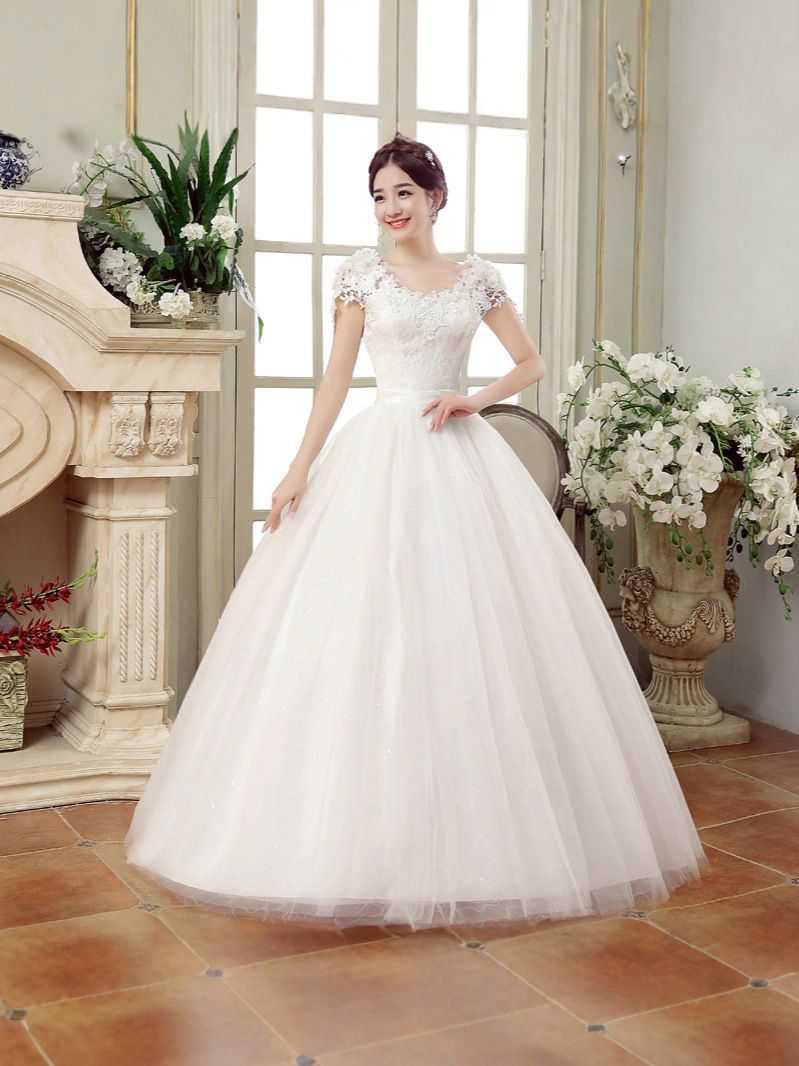 New Korean Style plus Size Princess Wedding Dress Lace Floor Length Slimming Bridesmaid Gown Export Quality_ecoleips.com