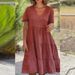 Summer Women's V Neck Casual Dress Sweet Fresh Style Solid Color Large Swing Skirt Dress New Fashion_ecoleips.com