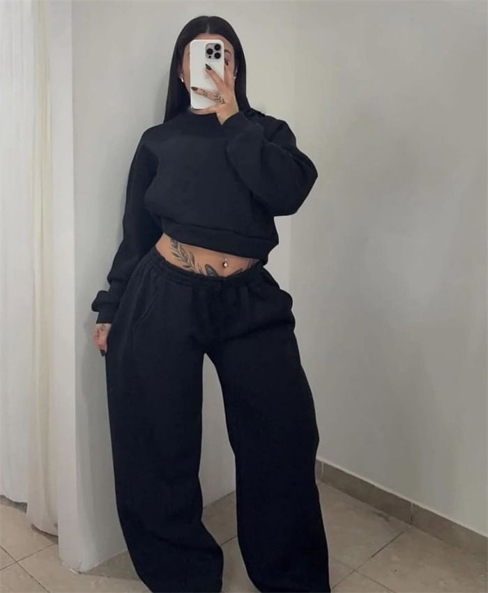 Autumn And Winter Women's Clothing Crew Neck Pullover Head Wide Leg Trousers Suit Fashion Casual Long Sleeve Sweater Cover_ecoleips.com