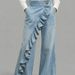 Women's Clothing Spring/Summer Retro Women's Faux Denim Pants Irregular Mid-Waisted High Waist Wide Leg Casual Trousers For Plus Size Ladies_ecoleips.com