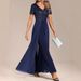 Women's Clothing Pure Color Temperament Chiffon Sequin Stitching Jumpsuit_ecoleips.com