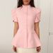 Summer Women's Solid Color Slim Fit Short Sleeve Suit Jacket Stand Collar Button Down Style Outerwear_ecoleips.com