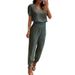 Women's Clothing Solid Color V Neck Short Sleeve Tops And Cuffed Pants Set Fashionable And Casual Two Piece Set_ecoleips.com