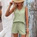 Women's Clothing Loose Sleeveless Mint Green Two Piece Suit Summer V Neck Casual Solid Color Button Decoration Hot Girl Vest Suit_ecoleips.com