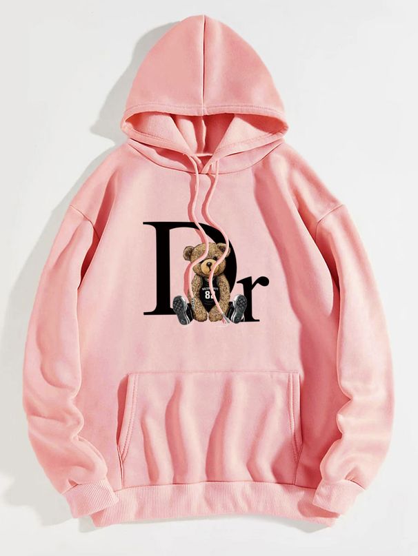 Women's Themed Cute Bear Printed Hoodie For Men And Women Long Sleeve Polyester Sweatshirt For Autumn And Winter Elegant Fashion Casual Clothing_ecoleips.com