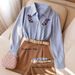 New Women's Long Sleeved Shirt Embroidered Striped Design_ecoleips.com