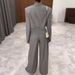 Women's Striped Blazer & Wide-Leg Pants Set – Business Casual Suit For Office & Travel (S-XL, Grey)_ecoleips.com