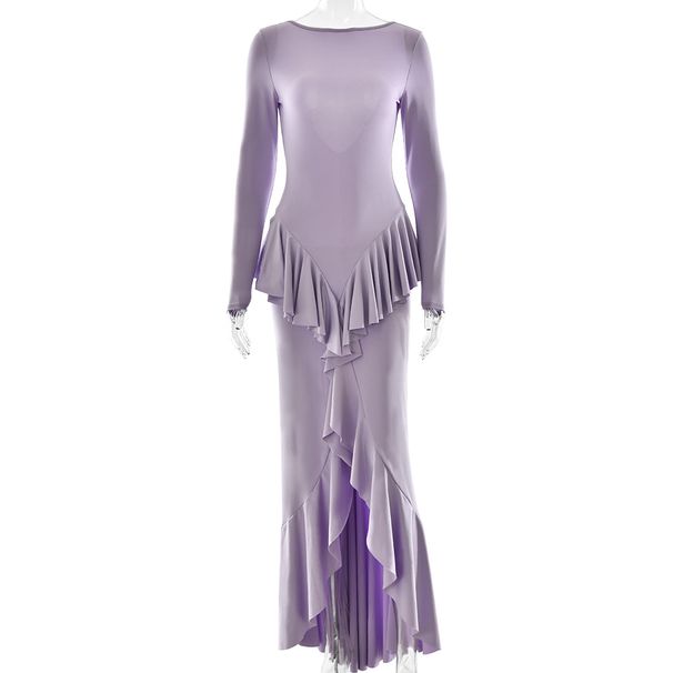Women's Clothing Spring And Summer New Sexy Backless Ladies Long Skirt Elegant Ruffle Slit Slim Dress_ecoleips.com