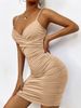 Women's Clothing All Season Sexy V Neck Suspender Pleated Dress Short Skirt_ecoleips.com