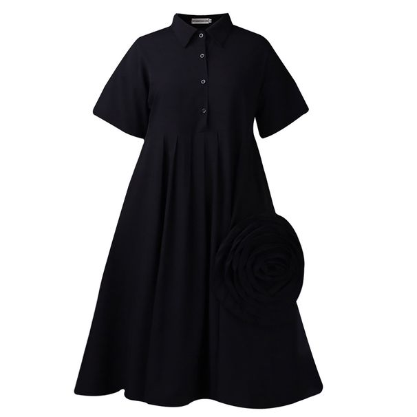 Women's Clothing Short Sleeve Solid Color A-Line Skirt African Shirt Dress American Style_ecoleips.com