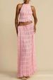 Women's Sexy Halter Neck Set Sleeveless Backless Multi Color Full Skirt Ensemble_ecoleips.com