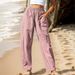 Women's Cotton Linen Wide Leg Pants Casual High Waisted Palazzo Trousers With Pockets Loose Fit Beach Yoga Lounge Pants_ecoleips.com