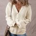 Elegant V-Neck Open Front Cardigan Sweater For Women - Hollow-Out Knit Top, Loose Fit, Single Button, Office & Casual Wear_ecoleips.com