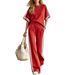 Women's Casual Striped Tracksuit Two Piece Set Wide Leg Pants Short Sleeved Top Summer Bestseller Style_ecoleips.com