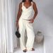Women's Solid Color Sleeveless Cross Strap Jumpsuit | Loose Fit Wide Leg Romper For Summer_ecoleips.com