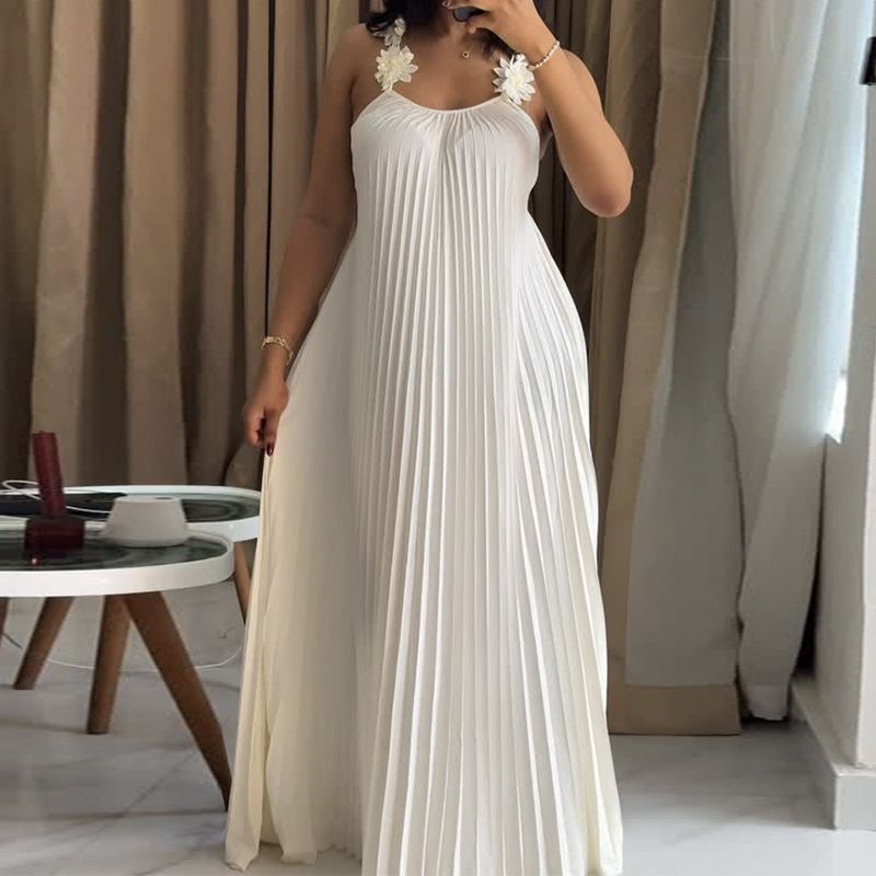 Bohemian Ruffle Maxi Dress – Flowy Polyester Beach Cover-Up With Adjustable Straps (S-2xl, Soft Peach)_ecoleips.com