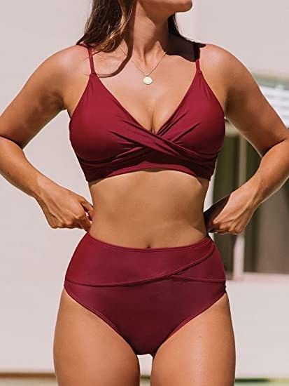 Women's Clothing Sexy High Waist V Neck Twist Adjustable Spaghetti Strap Swimsuit_ecoleips.com