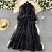 Women's Clothing French Elegance Embroidered V-Neck Dress – Spring Floral Lantern Sleeve A-Line Maxi Dress (Black/Beige/Green/Red/Sky Blue, S-XXL)_ecoleips.com