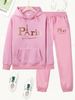 Women's Autumn And Winter Casual Fashion Paris Letter Pattern Printed Thick Fleece Warm Hooded Sweatshirt+sports Pants Set-749_ecoleips.com