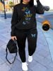 Women's Autumn And Winter Hip-hop Casual Street Butterfly Pattern Printed Round Neck Sports Shirt+sports Pants Set-586_ecoleips.com