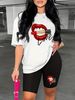Summer Women's Casual Fashion Lip Print Lipstick Letter Graphic Print Loose T-shirt Shorts Two-piece Set Summer Sportswear Suitable For Daily Wear-163_ecoleips.com
