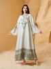 Middle Eastern Cross-Border Muslim Women's Long Robe, V-Neck Printed Fringe Abaya, Elegant Arabic Dress, Stylish Islamic Fashion_ecoleips.com