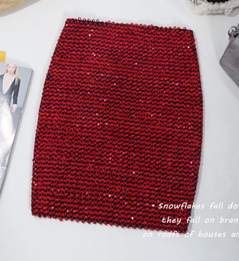 Verve Sequin Autumn Winter Korean Style Chic High Waist Slimming Fish Scale One Step Elastic Bodycon New Year Short Skirt_ecoleips.com